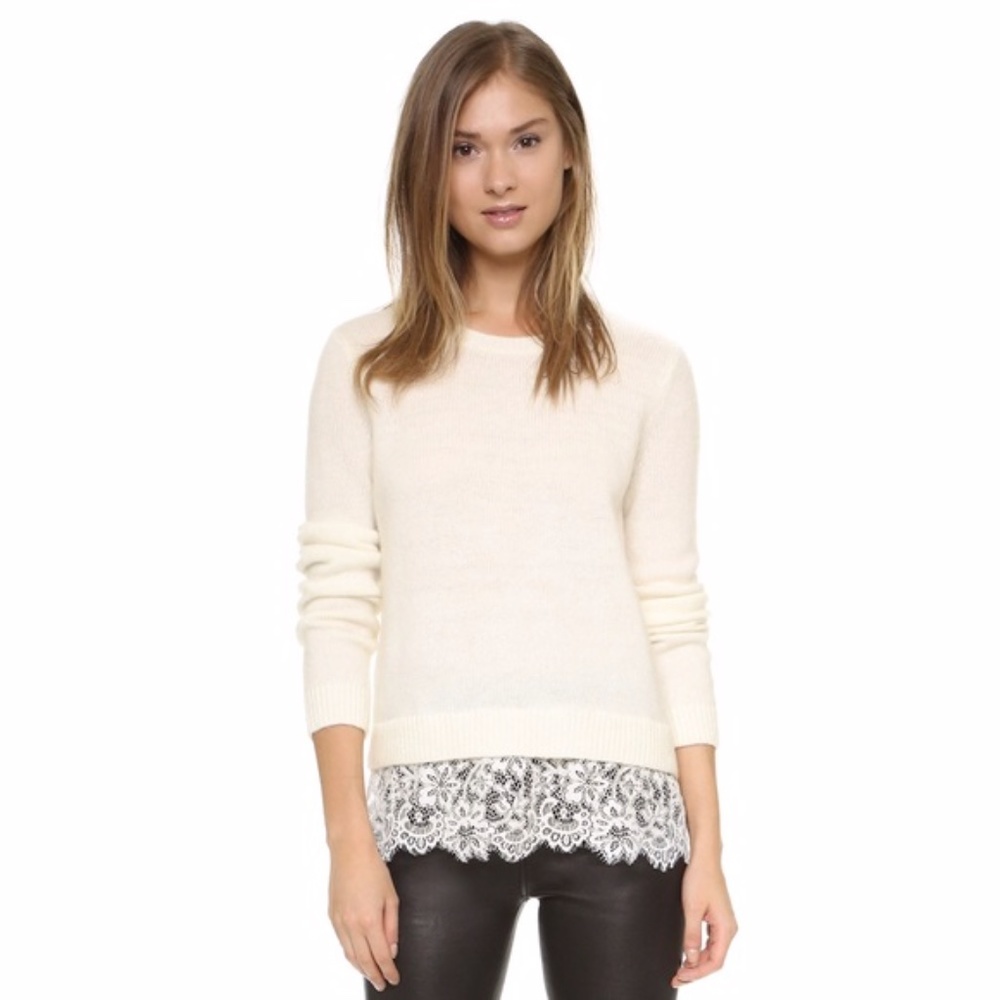 Club Monaco white beige cream lace bottom sweater